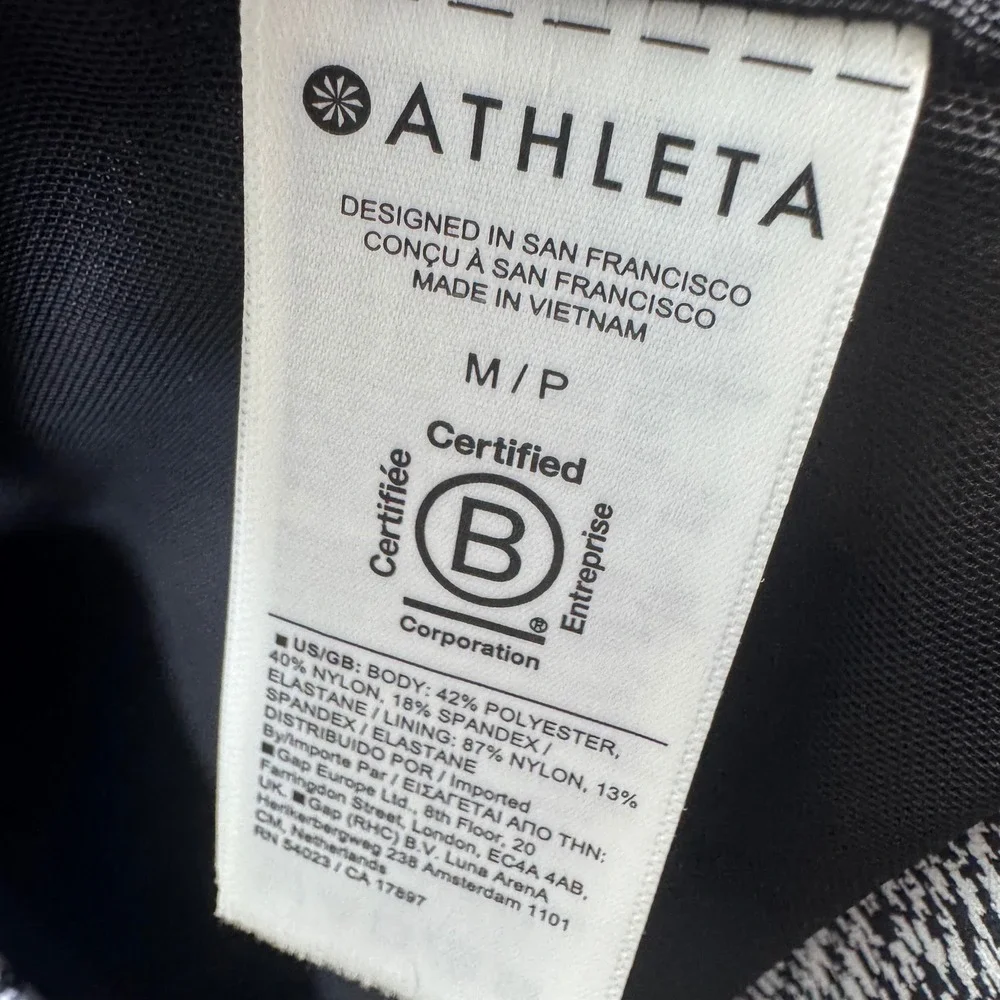 Athleta Black White Herringbone Zip Mock Neck Long Sleeve Dress Pockets Medium P - Picture 3 of 7